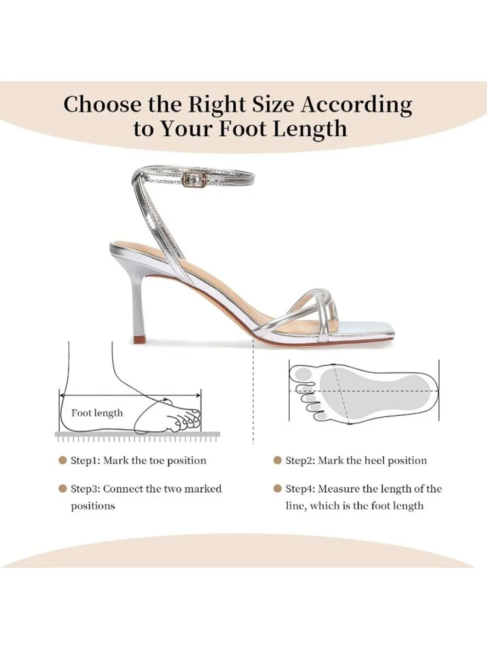 Women's Silver Elegant Square Open Toe Strappy Comfortable Kitten Heels Sandals